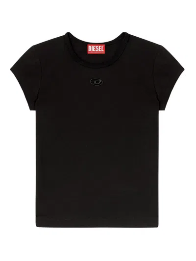 Diesel Women Black T-shirt With Logo On The Front And Ribbed Design In Cotton Woman