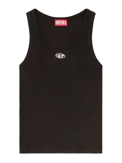 Diesel Black Tank Top With Logo On The Front And Ribbed Design In Cotton Woman In Blue