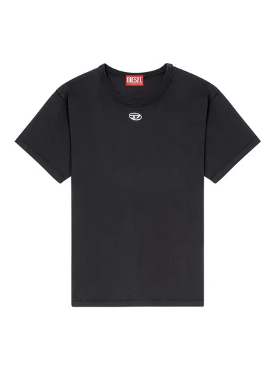 Diesel Slim-fit Stretch Cotton T-shirt With Metallic Oval D Logo In Brown
