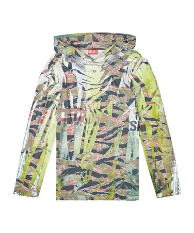 Diesel Camo Hooded Top With Cracked Over-print In Multicolor