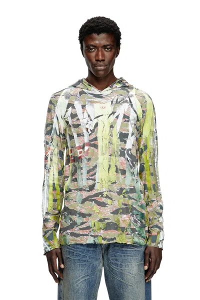 Diesel Camo Hooded Top With Cracked Over-print In Multicolor