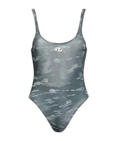 Diesel Camo Print Swimsuit In Charcoal-grey