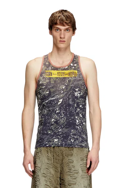 Diesel Camo Print Vest With Contrasting Trims In Multicolor