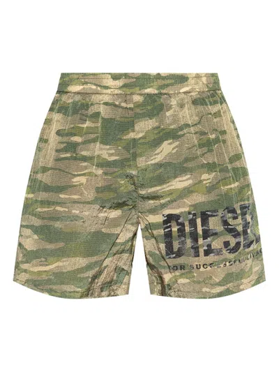 Diesel Camouflage Elastic Waist Shorts In Multicolor