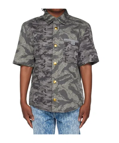 Diesel Curm-cmf Shirt  Military Green Camouflage Mix Shirt With Breast Pocket In Gray