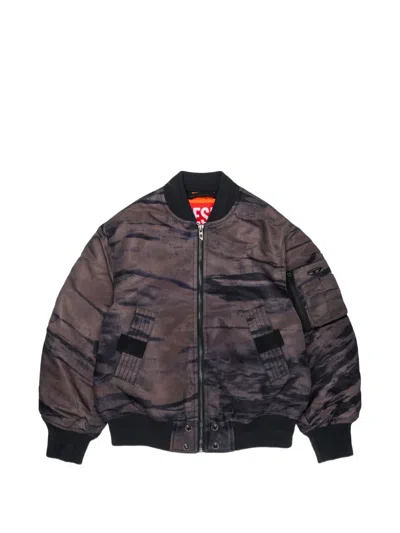 Diesel Kids' 카무플라주 이펙트 로고 자수 봄버 재킷 In Brown