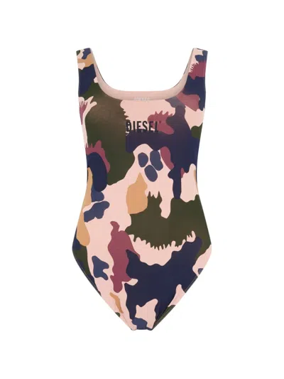 Diesel Camouflage-print Bodysuit In Brown