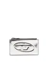 Diesel Silver-tone Calf Leather Metallic Effect Card Holder In Silver