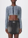 Diesel Long Sleeve Cropped Houndstooth Top In Blue