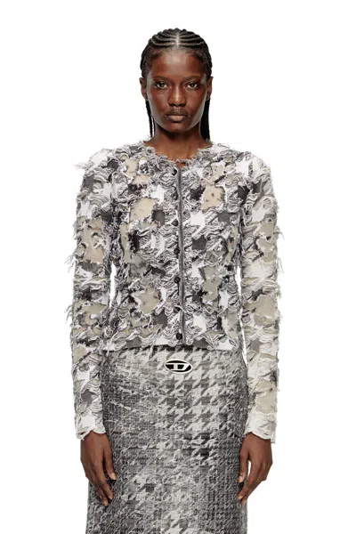 Diesel Cardigan In Devoré Houndstooth Jacquard In White