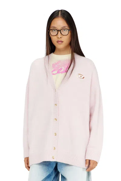 Diesel Cardigan In Wool And Alpaca Blend In Pink
