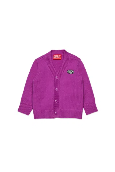 Diesel Wool And Cashmere Blend Cardigan With Oval D Patch In Purple