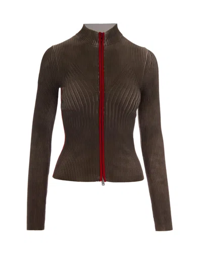Diesel Brown Sarma Mock Neck Ribbed Cardigan In Black