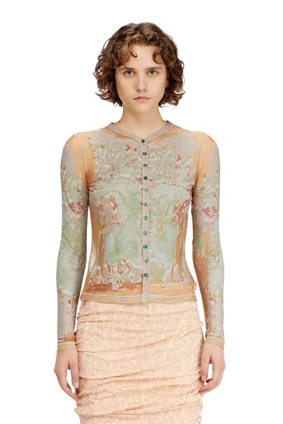 Diesel Cardigan Top In Printed Devoré Jersey In Brown