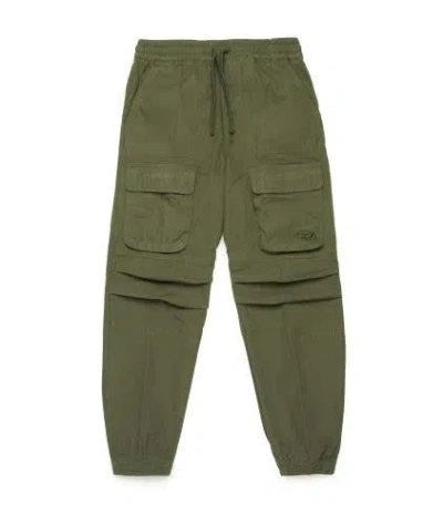 Diesel Kids' Oval D-embroidery Cargo Trousers In Green
