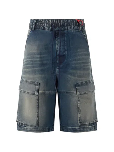 Diesel Cargo Denim Shorts In Blue