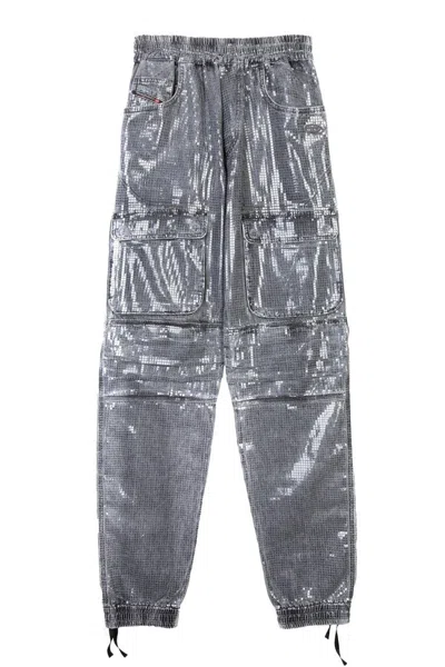 Diesel Cargo Jeans With Reflective Finish And Utility Pockets In Gray