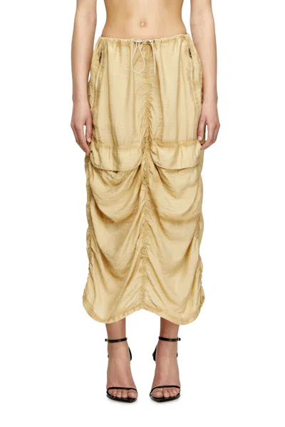 Diesel Cargo Midi Skirt In Treated Viscose-nylon In Beige