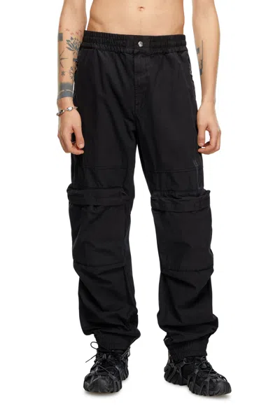 Diesel Cargo Pants In Faded Organic Cotton In Black