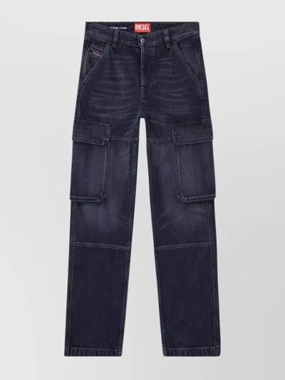 Diesel Cargo Pocket Distressed Trousers In Blue