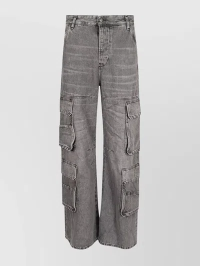 Diesel Cargo Pocket Wide Leg Trousers In Gray