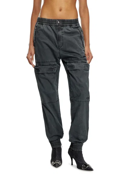 Diesel Cargo Track Pants In Micro-twill In Black