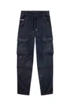 Diesel Cargo Trousers With Elastic Waistband And Tapered Leg In Blue