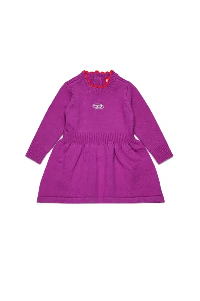 Diesel Kids' Cashemire Blend Midi Dress Branded With Oval D Logo In Purple