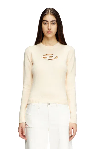 Diesel Cashmere-blend Jumper With Cut-out Logo In Beige