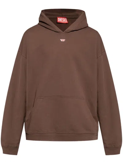 Diesel Casual Cotton Hoodie With Ribbed Details And Signature Logo In Brown