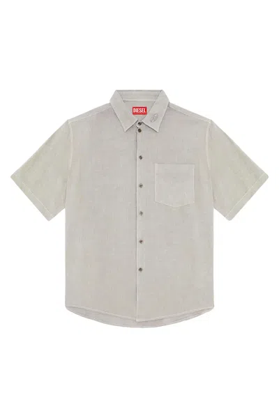 Diesel Collared Shirt With Short Sleeves And Pocket In Neutral