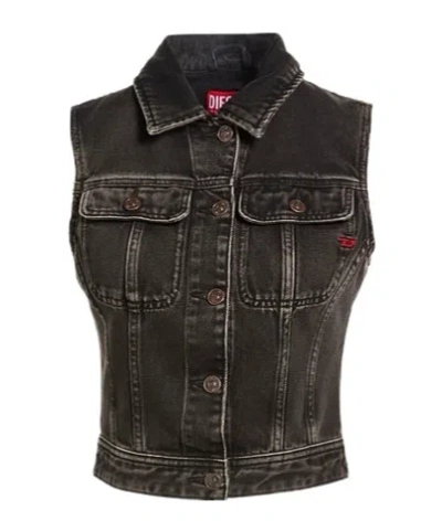 Diesel Casual Denim Vest In Black
