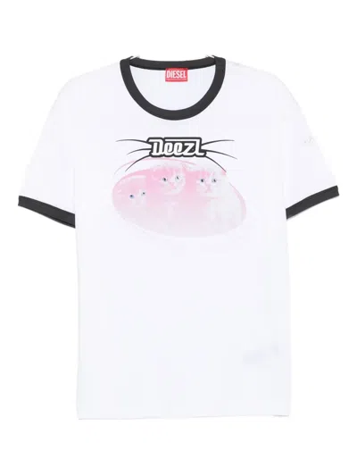 Diesel Cat-graphic Cotton T-shirt In White