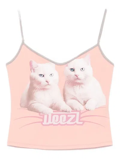 Diesel T-top R2 Cats Pink Cotton Jersey Tank Top In Neutral