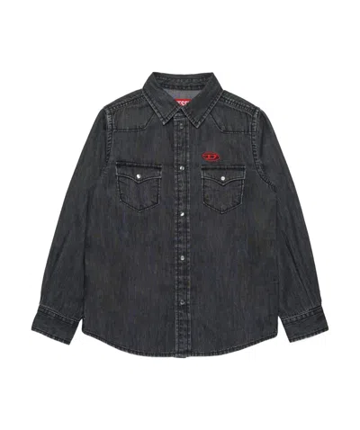 DIESEL DIESEL KIDS OVAL-D LOGO EMBROIDERED DENIM SHIRT