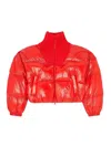 Diesel Down Puffer Jacket In Ripstop With Knitted Collar In Red