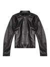 Diesel Black Lambskin Mock Neck Jacket In Black