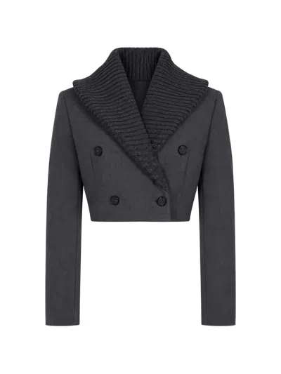 Diesel Charcoal Grey Cotton Cropped Double-breasted Jacket In Gray