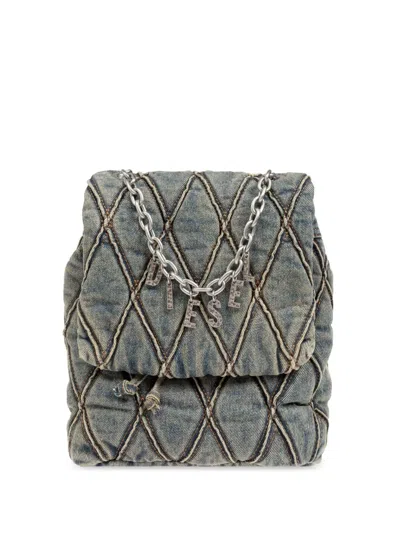 Diesel Charm-d Denim Backpack In Blue