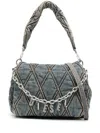 Diesel Logo Charm Denim Shoulder Bag In Blue