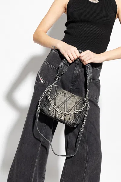 Diesel ‘charm-d' Denim Shoulder Bag In Grey