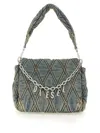 Diesel Charm-d Embellished Denim Shoulder Bag In Grey