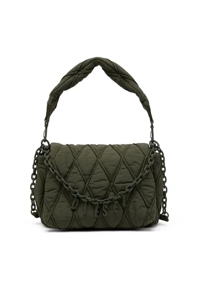 Diesel Charm-d M-shoulder Bag In Quilted Nylon In Green