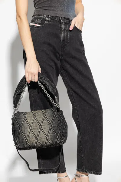 Diesel ‘charm-d Medium' Denim Shoulder Bag In Grey
