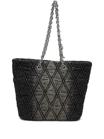Diesel Charm-d Quilted Chain Tote Bag In Black