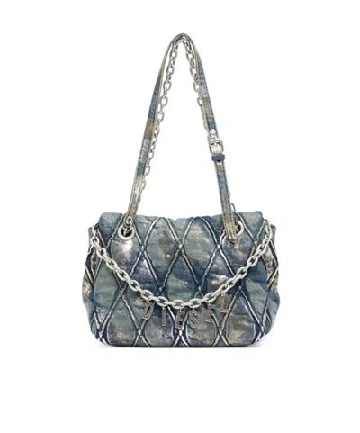 Diesel Charm D Quilted Metallic-foil Shoulder Bag In Blue