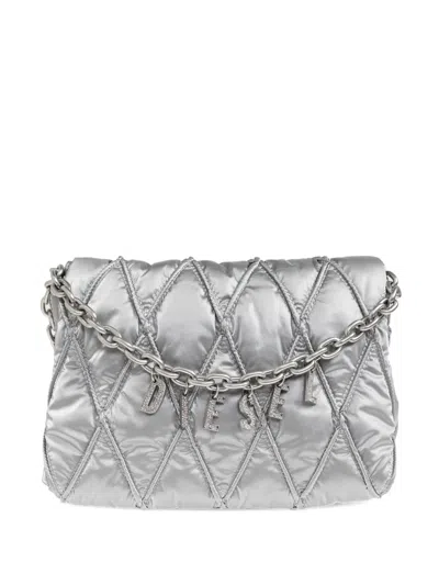 Diesel Charm-d Shoulder Bag In Silver