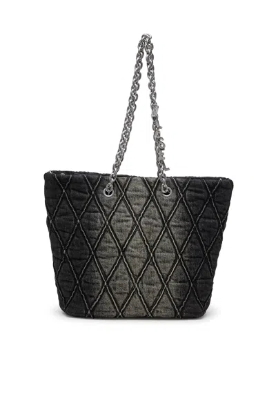 Diesel Charm-d-tote Bag In Quilted Denim In Black