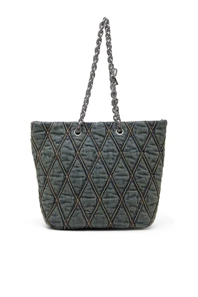 Diesel Charm-d-tote Bag In Quilted Denim In Blue