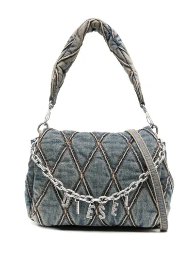 Diesel Charm Small Denim Shoulder Bag In Blue